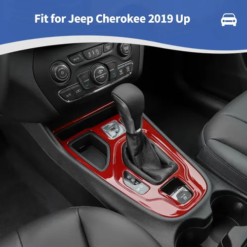 Vista 4 de RT-TCZ Para Cherokee Red Gear Shift Panel Cover Trim para Jeep Cherokee 2019 Up Rojo Interior Accesorios