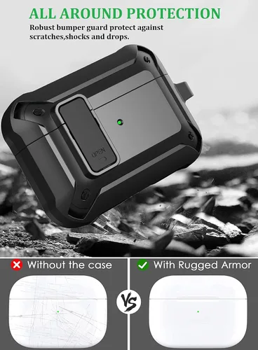 Vista 3 de Olytop Funda de bloqueo para Airpods Pro 2 Gen/Pro con kit de limpieza y puntas de repuesto (S/M/L), funda protectora resistente para iPod Pro