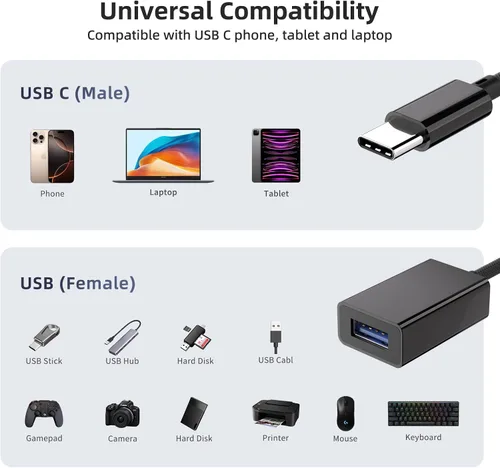 Vista 7 de Adaptador USB C a USB 3.0 [Paquete de 2], Cable OTG USB C Macho a USB Hembra Thunderbolt 3 a Adaptador USB Compatible con MacBook Pro/Air, iPhone 16