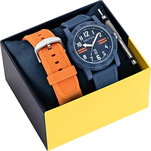 Vista 5 de Nautica N83 NAPATS306 Ayia Triada Correa de fibra sintética de trigo azul y correa de fibra sintética de trigo naranja para hombre, AzulAzulAzul