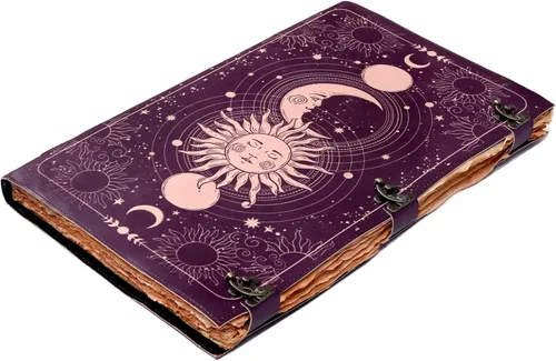 Vista 2 de Diario Impreso Sun & Moon, Diario Rayado Antiguo Hecho a Mano con Borde Barbado, Cuaderno de Cuero, Cuaderno de Bocetos de Cuero, Diario