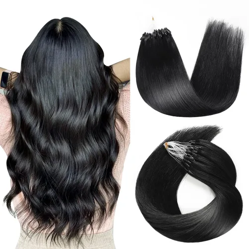 Vista 7 de SUYYA Micro Links - Extensiones de cabello humano de color rubio platino, micro bucle, extensiones de cabello humano lacio, 50 hebras, 1.41