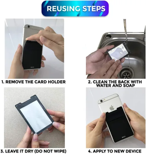 Vista 7 de Cartera para tarjetas de teléfono con bloqueo RFID, doble bolsillo seguro, ultradelgada, autoadhesiva, funda para tarjetas de crédito, calcomanía
