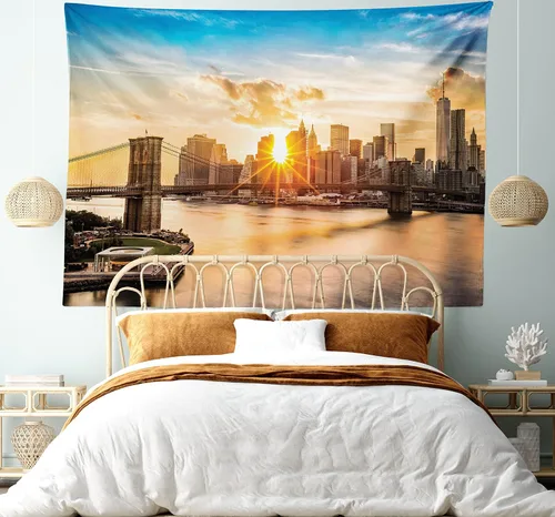 Vista 5 de Ambesonne Tapiz hippie, abrazo de hongos de ensueño y árbol de la vida místico y mandal verde, decoración de tela para colgar en la pared