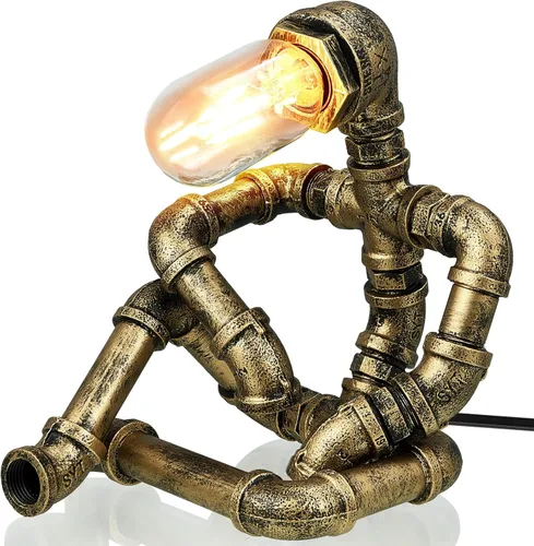 Vista 7 de VIHOSE Lámpara de mesa de tubo de metal, lámpara de escritorio de estilo robot creativo, luz industrial vintage para hombres, mesita de noche, bar