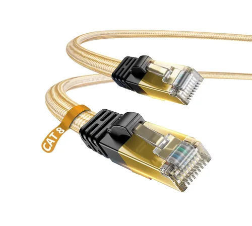 Vista 10 de Cable Ethernet Cat 7, DanYee, de nailon CAT7 de alta velocidad, profesional, chapado en oro, cables STP CAT 7 RJ45, cable Ethernet de 3 ft, 10 ft