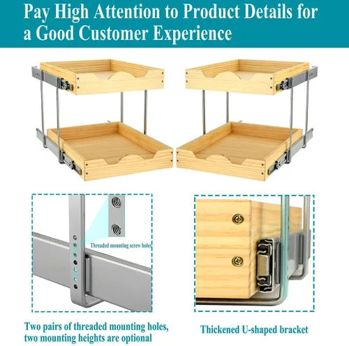 Vista 3 de OCG Cajones extraíbles de 2 niveles para gabinetes, organizador de gabinete de madera deslizante de doble nivel, estantes extraíbles