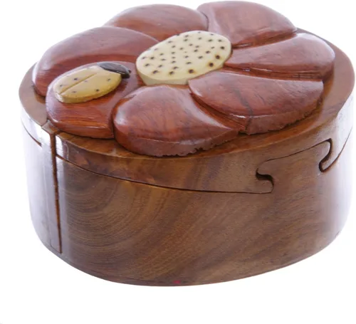 Vista 2 de Caja de rompecabezas de madera hecha a mano con diseño de flores y balizas