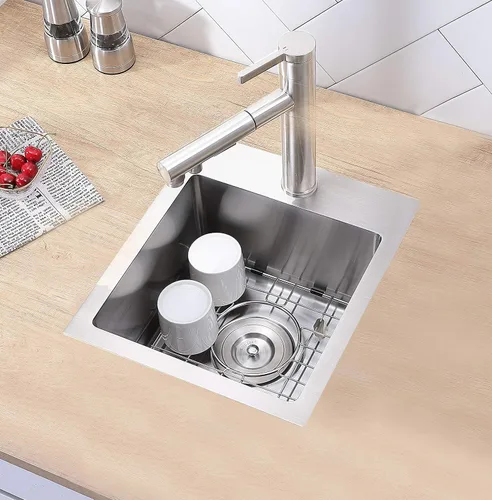 Vista 6 de VCCUCINE - Fregadero de barra de 13 x 15 pulgadas, fregadero de cocina pequeño de acero inoxidable hecho a mano, cuenco individual para exteriores