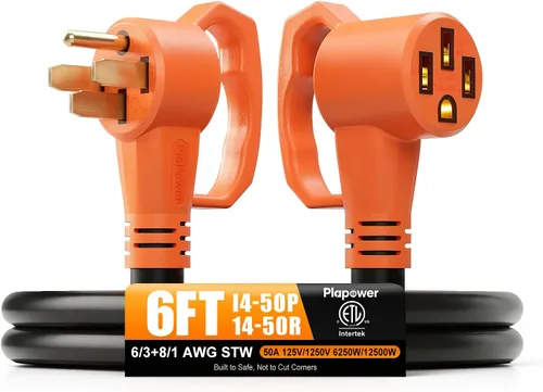 Vista 14 de Cable de extensión RV de 25 pies, 50 amperios, NEMA 14-50P a 14-50R 2-Negro naranja