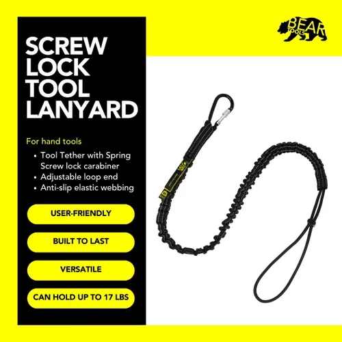 Vista 2 de BearTOOLS Cordón para herramientas con mosquetón individual y extremo de bucle ajustable, longitud estándar, límite de peso máximo de 17.6 lbs/17.6