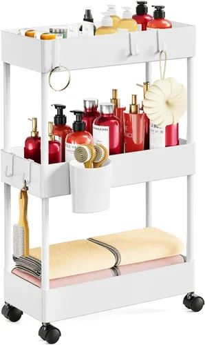 Vista 15 de Pipishell Carrito de almacenamiento delgado con ruedas, organizador de baño de 3 niveles y carrito de almacenamiento, carritos rodantes para baño