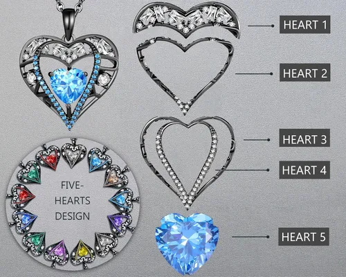 Vista 35 de Collar de cristal de 5 corazones, chapado en oro rosa de 18 quilates, colgante con cadena de plata de ley 925 de 18 + 2 pulgadas, joyería de piedra