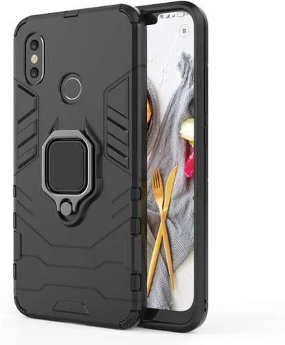 Vista 6 de Compatible con funda Xiaomi Mi 8, soporte de anillo de metal a prueba de golpes (funciona con soporte magnético para automóvil) Cubierta resistente