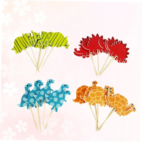 Vista 2 de 96 Pcs Dinosaur Cake Toppers Paper Birthday Party Decoration Picks