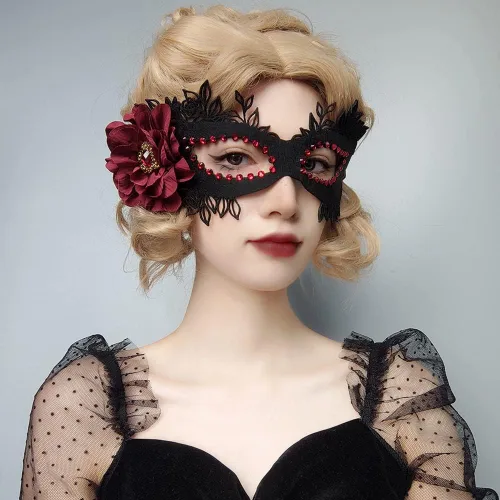 Vista 3 de Máscara de Halloween para mujer, máscara de media cara de conejito de ciervo, araña, con velo, máscara de gasa para Halloween