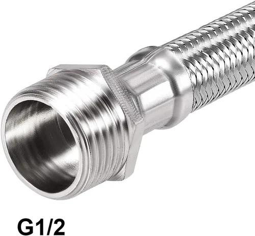 Vista 3 de uxcell BSPP grifo suministro línea conector G1/2 hembra x G1/2 macho 8 pulgadas longitud 304 manguera de acero inoxidable