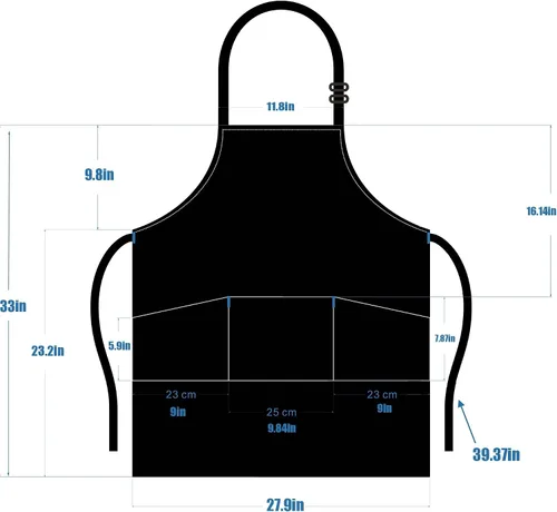 Vista 6 de Delantal largo de chef 3 bolsillos delantales de cocina para hombres mujeres tirantes ajustables delantal restaurante cocina