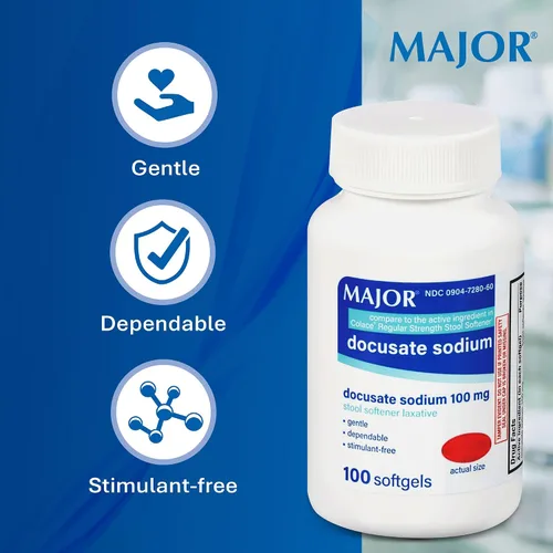 Vista 5 de MAJOR Docusate Sodium 100 mg - Suavizante de heces blandas laxantes para aliviar el estreñimiento - Suavizantes de heces suaves y sin estimulación