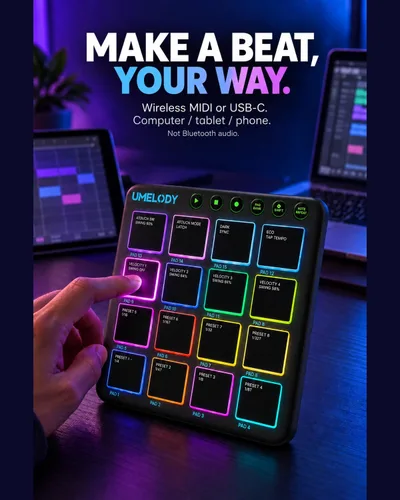 Vista 2 de Controlador inalámbrico MIDI Pad, 16 almohadillas RGB sensibles a