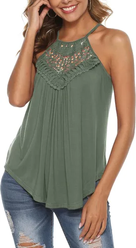 Vista 3 de Bluetime - Camisetas sin mangas con cuello halter para mujer, de encaje, con tirantes delgados, para verano