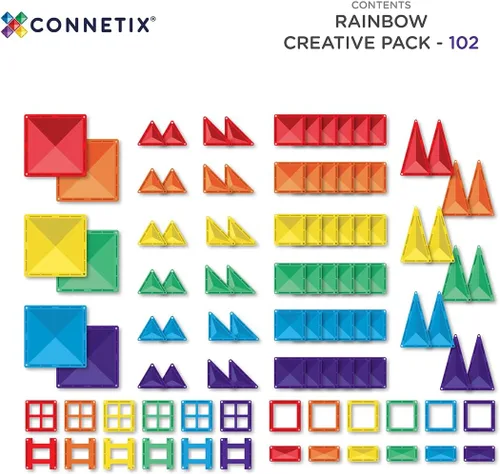 Vista 6 de Connetix Fichas Magnéticas Paquete Creativo Arcoíris, 102 Piezas