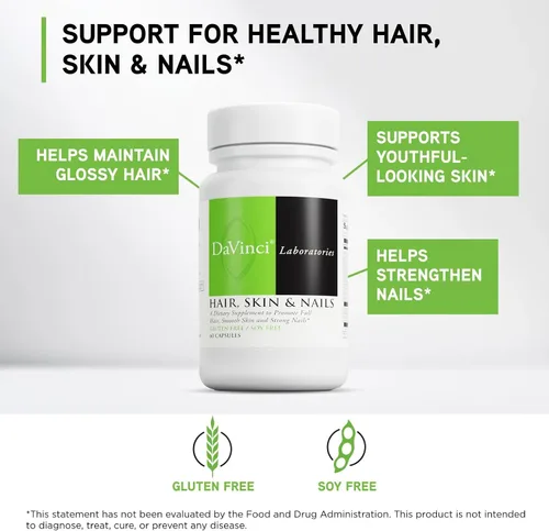 Vista 3 de DaVinci Laboratories Complemento para la piel y las uñas para el cabello con 5.000 mcg de biotina y 500 mg de colágeno, 60 cápsulas – Anti