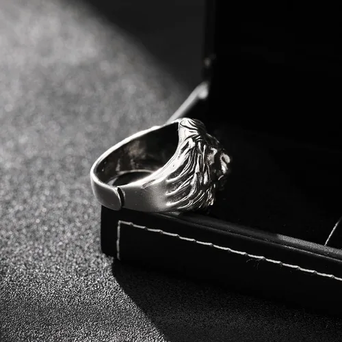 Vista 7 de Yumikoo Anillo de león para hombre, anillo de titanio y acero inoxidable abierto y ajustable