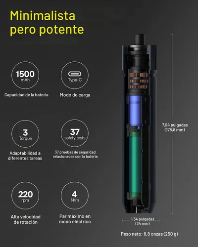 Vista 3 de HOTO Destornillador eléctrico recargable, juego de destornilladores inalámbricos de 3.6 V USB-C, brocas hexagonales de 1/4 pulgadas, 3 ajustes