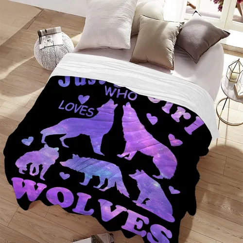 Vista 2 de Manta de lobo rellena con texto en inglés «Just Girl Who Loves Wolves», regalo de felpa para niños y mujeres, manta de forro polar para amantes