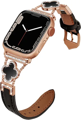 Vista 9 de Correa de cuero compatible con Apple Watch para mujeres de 38 mm, 40 mm, 41 mm, 42 mm, Series 10, 9, 8, SE, 7, 6, 5, 4, 3, 2, 1 1 oro/negro