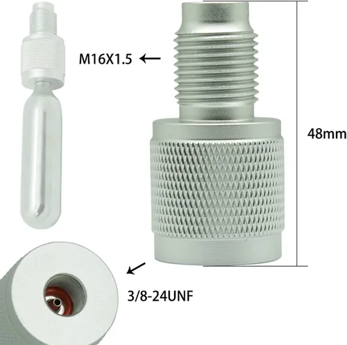 Vista 6 de Universal PCP Paintball CO2 tanque de llenado adaptador a 0.42 oz 3.10 oz 3.17 oz cartucho de CO2 cápsula roscada convertidor