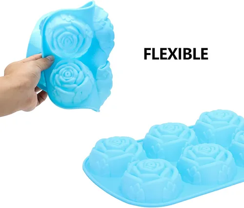 Vista 3 de Moldes de silicona para rosas, 5 paquetes, molde antiadherente para cubitos de hielo de flores de rosas de 6 cavidades para dulces, jabón, cupcakes