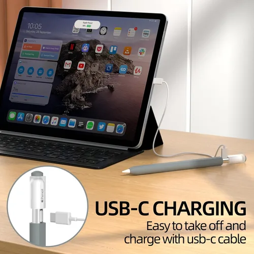 Vista 2 de AZF Compatible con Apple Pencil USB C, funda protectora de silicona antideslizante para Apple Pencil (USB-C), soporte magnético (gris)
