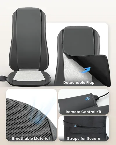 Vista 6 de COMFIER - Masajeador Shiatsu de espalda completa para silla con calor, con 2 velocidades Shiatsu, almohadilla de masaje para silla con punto