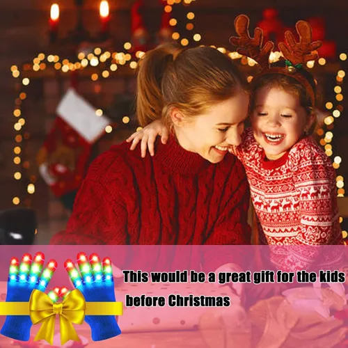 Vista 5 de Guantes de dedo con luz LED para niños, adolescentes, adultos, Pascua, Halloween, Navidad, regalos para fiestas, Azul oscuro
