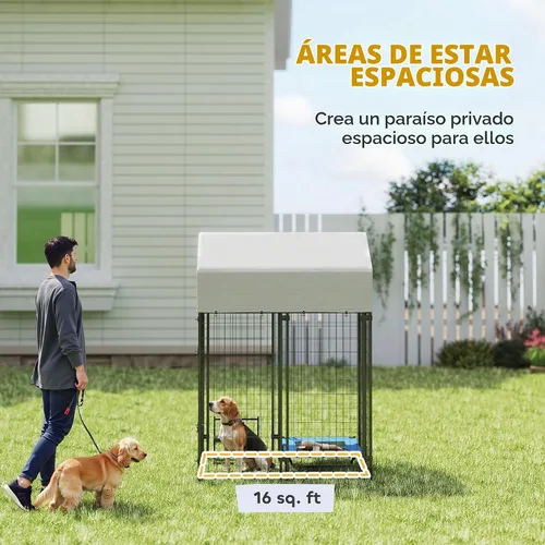 Vista 3 de PawHut Perrera para Perros al Aire Libre con Techo, 4' x 4' x 6' Recinto de Juegos para Perros de Alambre Soldado Resistente con Cerradura a Prueba