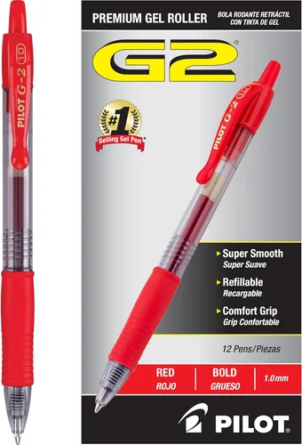 Vista 12 de PILOT G2 Bolígrafos de gel de alta calidad, con punta gruesa y retráctil, recargables, de tinta negra, paquete de 12 unidades (31256)