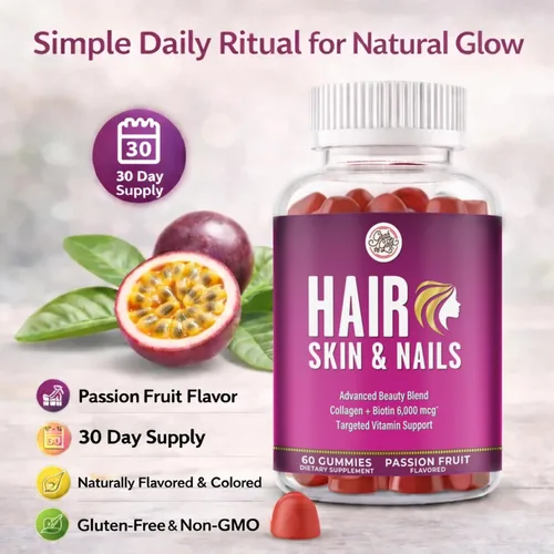 Vista 3 de Grab The Gold Vitaminas para el cabello, la piel y las uñas para mujeres, gomitas con 6000 mcg de biotina y colágeno, 10 vitaminas y minerales