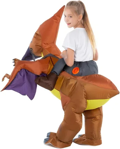 Vista 3 de HSCTEK Disfraz inflable de dinosaurio para niños, T-rex, velociraptor, triceratops, dilophosaurus, pteranodon, carnotaurus