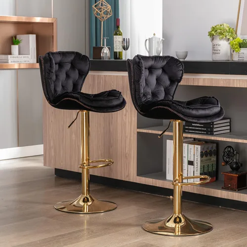 Vista 8 de Taburetes de bar de terciopelo, modernos taburetes giratorios de altura ajustable, sillas de mostrador de 360 grados con respaldo y base de metal