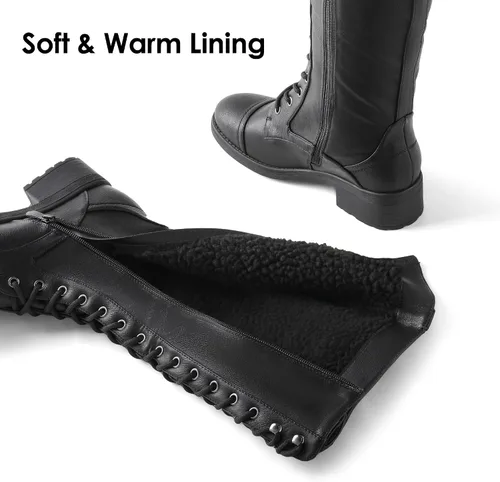 Vista 2 de DREAM PAIRS - Botas de poliuretano a la rodilla para mujer, estilo de equitación o combate