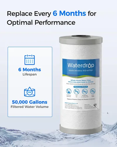 Vista 5 de Waterdrop WF10F Whole House Water Filter, Iron Filter, Compatible with WHF21-FG, Reduces Iron & Manganese Filter Cartridge, 6 Months, 2 Pack