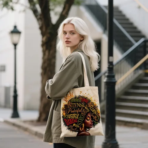 Vista 8 de Bolsa de lona estética para mujer, con cierre magnético a presión y bolsillo interior con cremallera, bolsa reutilizable