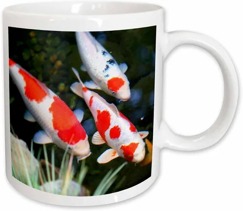 Vista 12 de 3dRose Taza negra de dos tonos con diseño de pez Koi blanco y naranja japonés de 11 oz Negro