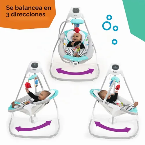 Vista 2 de Baby Einstein Ocean Explorers Musical Compact, columpio ligero para bebé, 6 velocidades multidirección, vibraciones, música, sonidos, 0-9 meses Gris