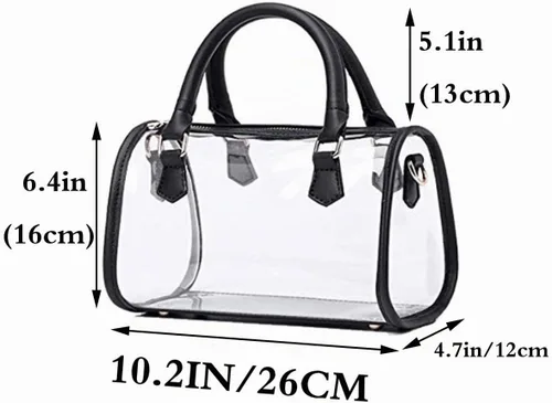 Vista 3 de Bolso transparente para mujer, bolso de hombro con asa superior, bolso de PVC Negro