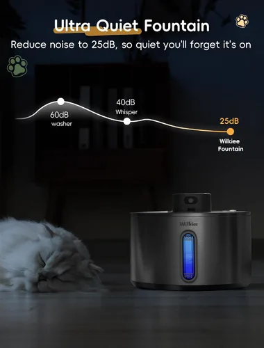 Vista 6 de Fuente de agua inalámbrica para gatos WILKIEE, 135 fl.oz/4L, fuente de agua de acero inoxidable para gatos, dispensador de agua para mascotas