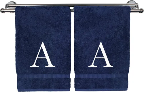 Vista 175 de Toalla de mano monogramada, regalo personalizado, juego de 2 - Toalla bordada con letra de bloque dorada - Extra absorbente 100% algodón turco