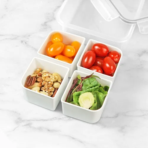 Vista 5 de Recipientes de comida con 4 compartimentos, cuadrados, 4.6 tazas (37.2 fl oz), paquete de 2 Compartimentos extraíbles, tapas herméticas